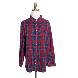 Lauren Ralph Lauren Ruffle Front Plaid Shirt Women's Plus Size 2X Red Preppy